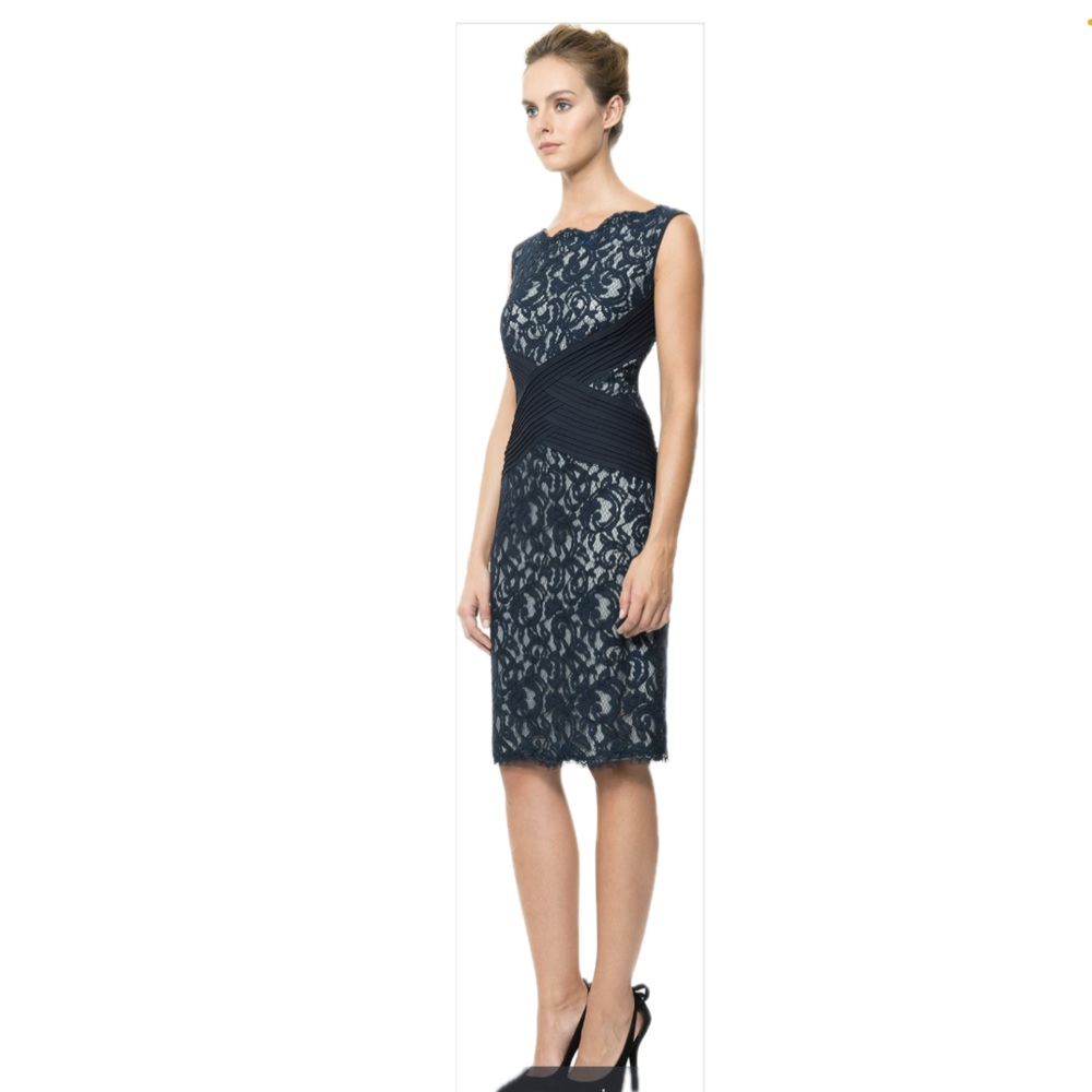 Tadashi Shoji Lace Dress with Pintuck Jersey Waist